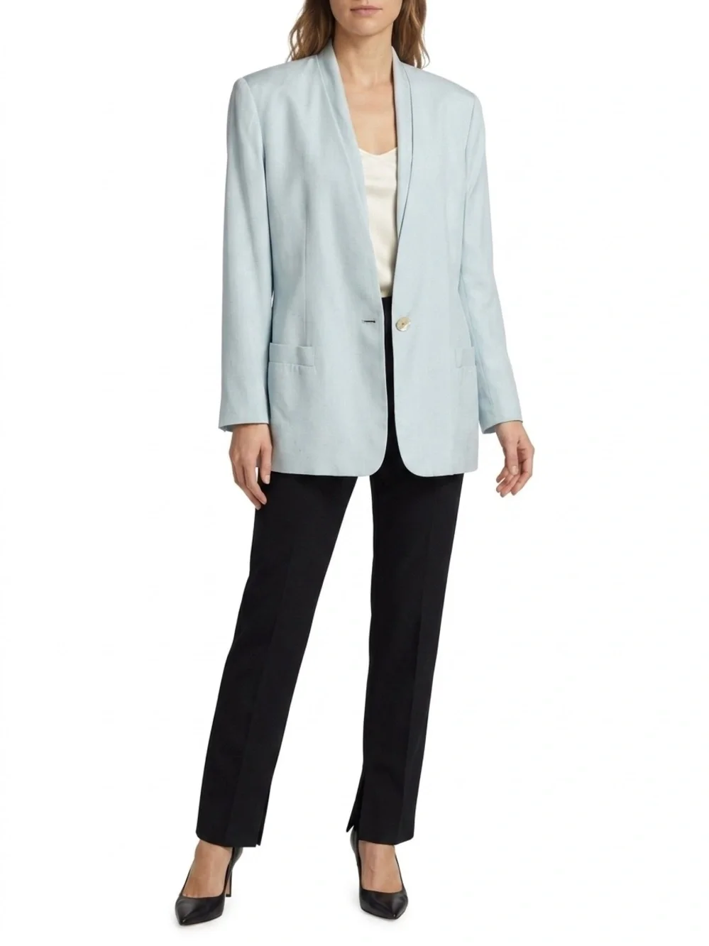 Vintage Christian Dior 100% Silk Blazer Size 16 Light Blue Made Korea